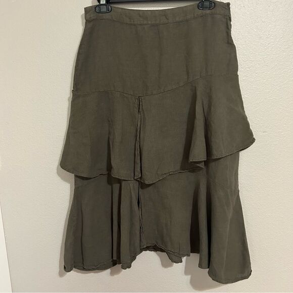 Zara green linen blend ruffle tiered midi skirt women’s size small - Picture 3 of 10